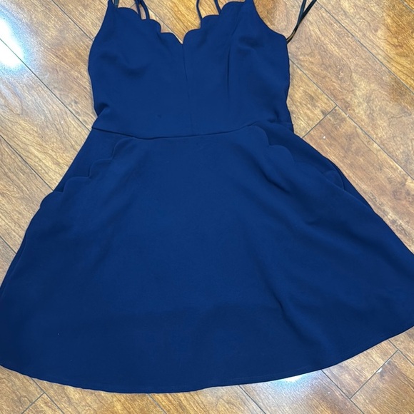 B Darlin Blue Pleated Sundress Spaghetti Strap Cocktail - Picture 6 of 6